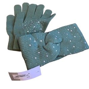 Nordstrom BP Green Hedge Jeweled Headwrap and Glove Set NWT